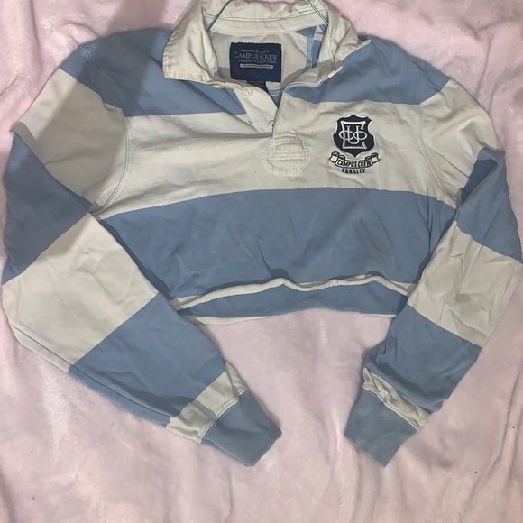 small/medium white and blue campus crew crop long sleeve 🤍💙🤍 - Picture 1 of 4